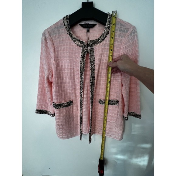 New! MING WANG Jacket Small Petite Open Front Single Clasp Knit Pink Black